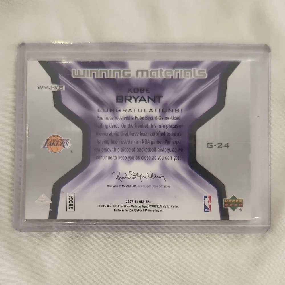 07-08 Upper Deck SPx Kobe Bryant Game Worn Jersey Card